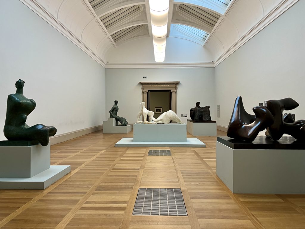 room with Henry Moore sculptures