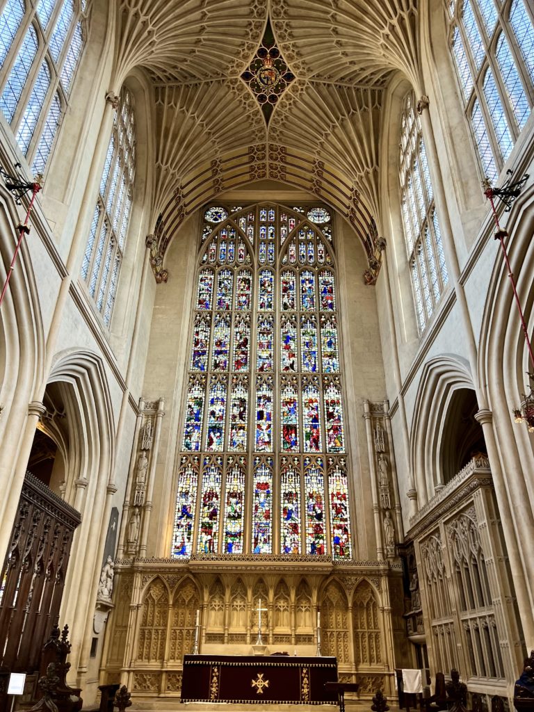 stained glass in Bath Abbey
