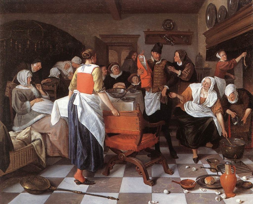 Jan Steen, Celebrating The Birth, 1664