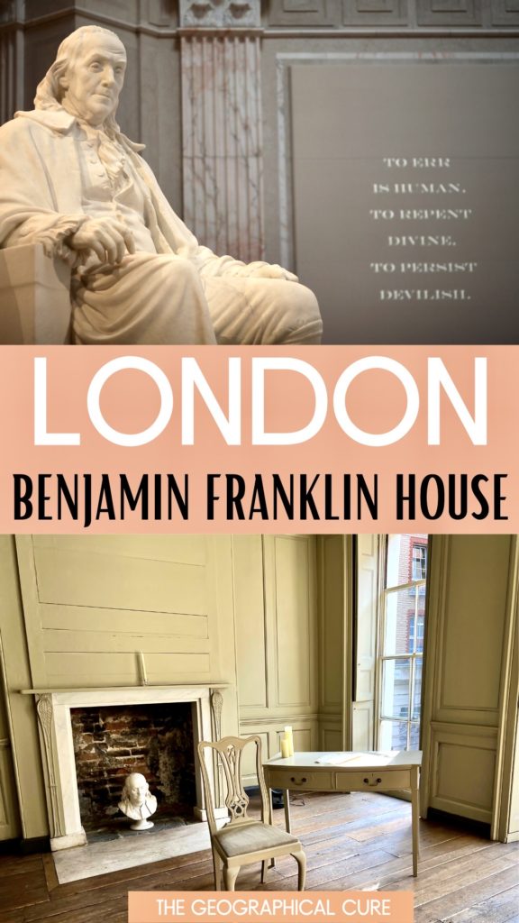 Pinterest pin for guide to the Benjamin Franklin House museum in London