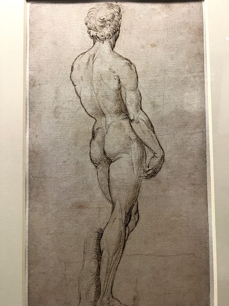 Raphael drawing of Michelangelo's David, 1505