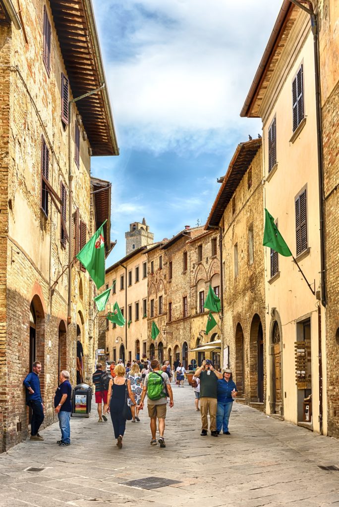 ancient street of San Gimignano, one of the best stops on a Rome to Florence road trip