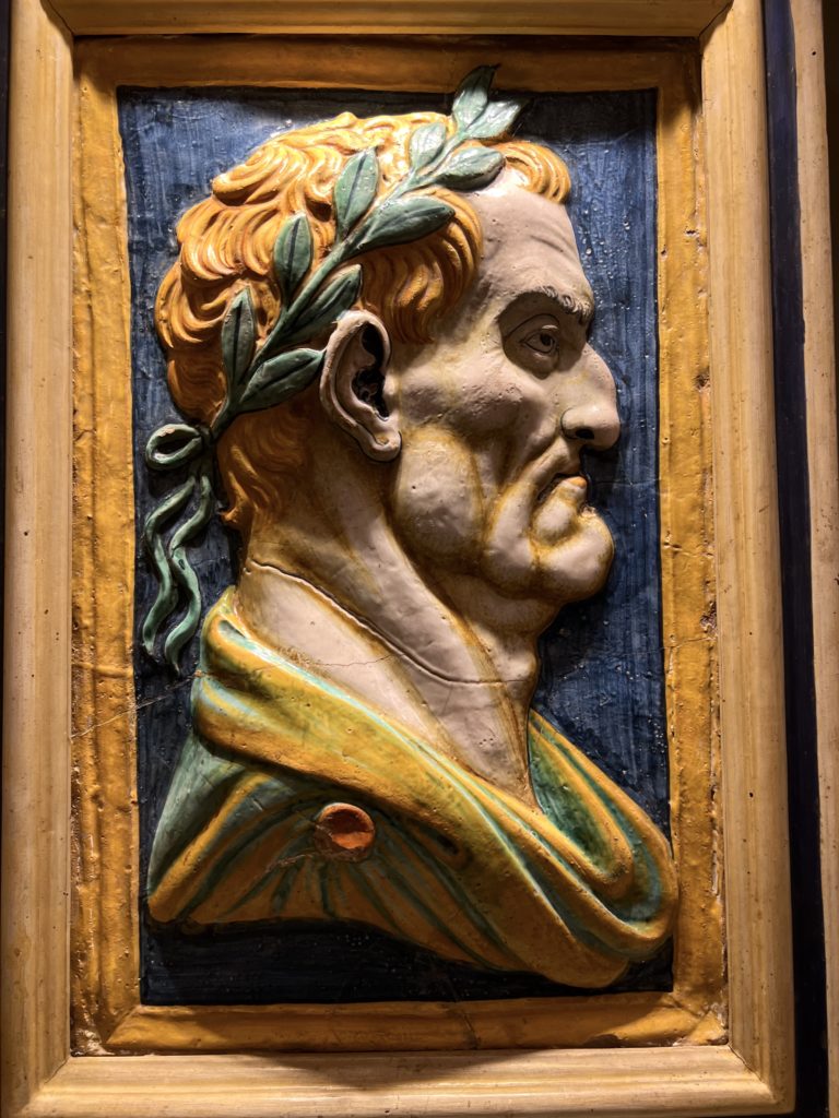 polychrome majolica head of Emperor Galba