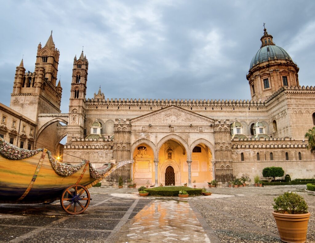 exterior architecture of Palermo Cathedral, a must visit with 2 weeks In Sicily