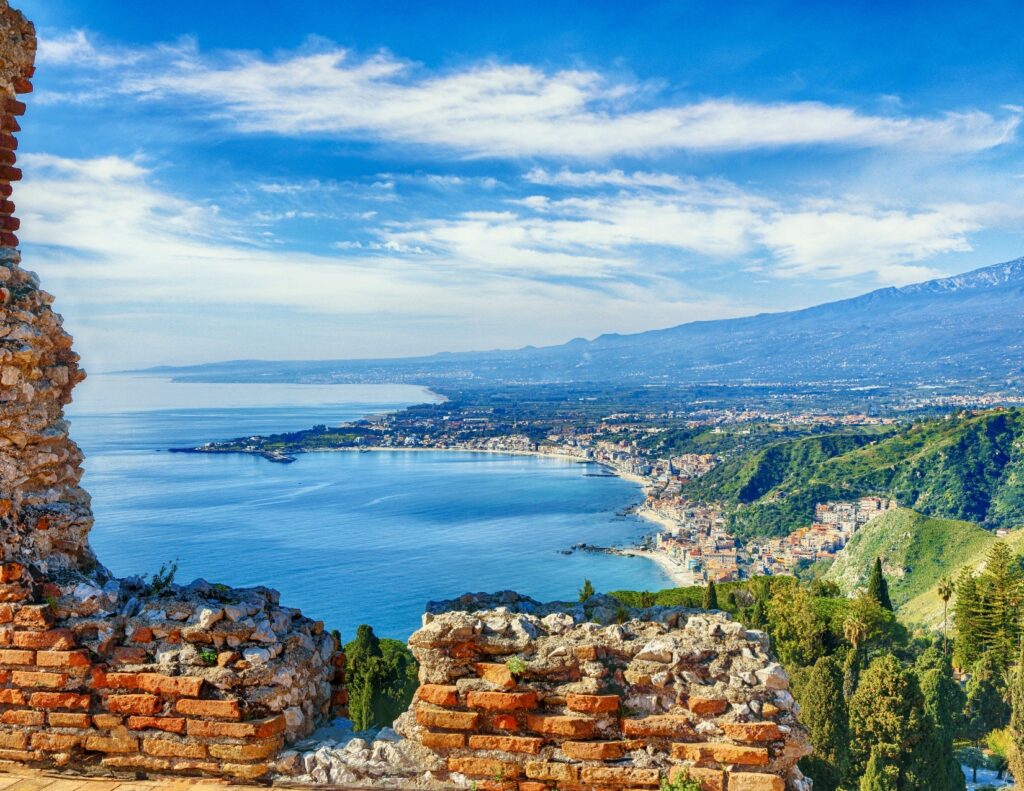 view of Taormina from the Greek Theater