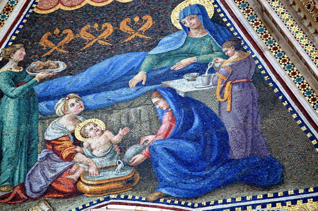 mosaic showing the birth of Christ