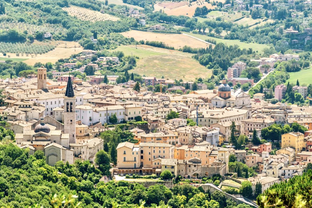 aerial view of the historic center of Spoleto, a definitely must visit with 7 days in Umbria