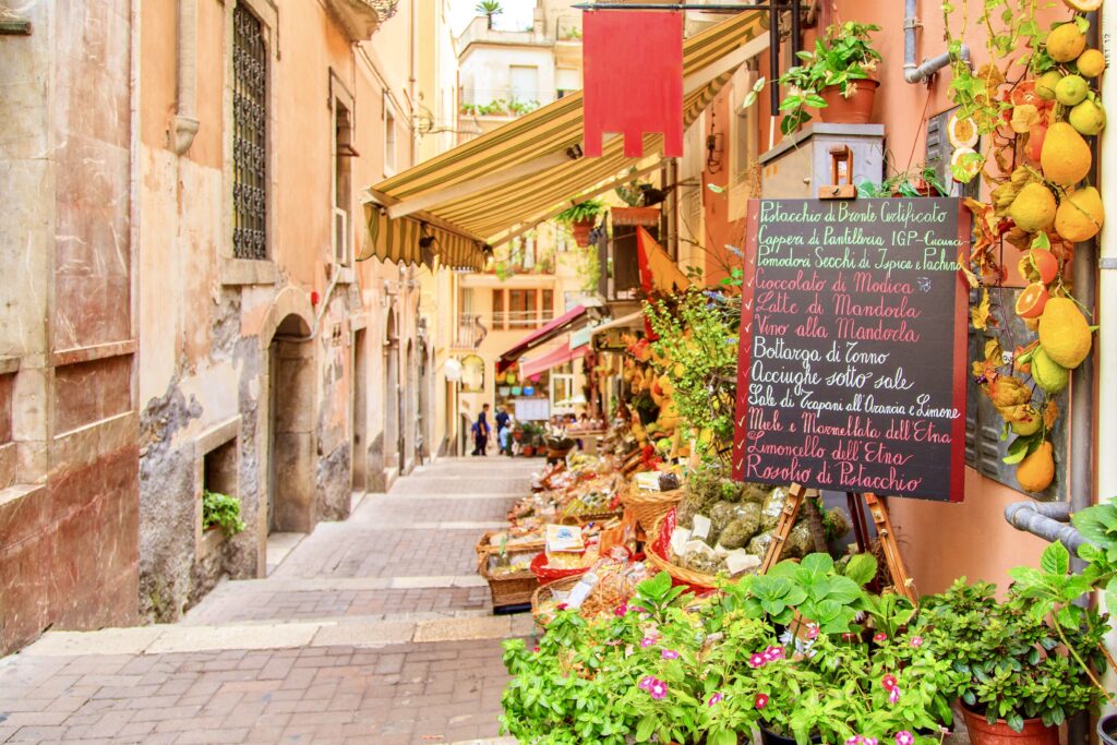 side street and local shop in Taormina