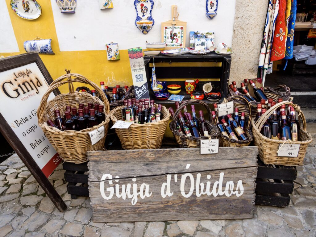 gift store selling Ginja de Obidos, traditional regional cherry liquor