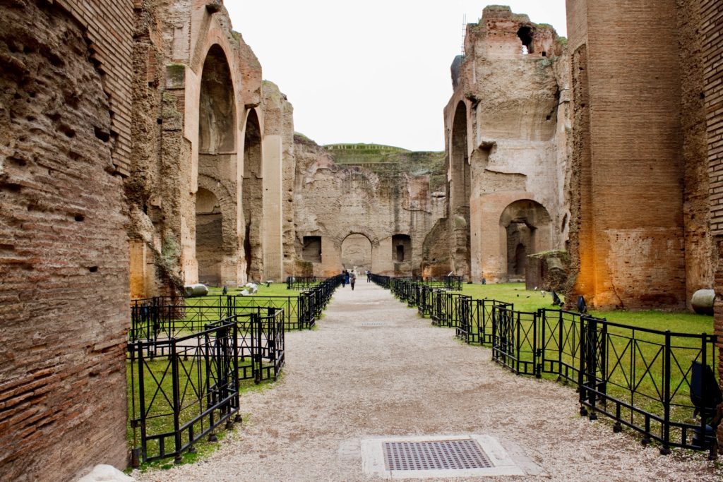 the frigidarium (cold pools) in the ruins of the Baths of Caracalla