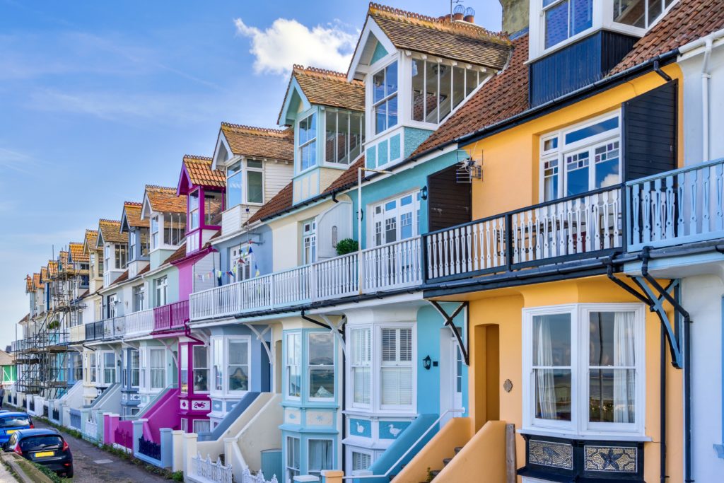 colorful houses in the seaside town of Whitstable