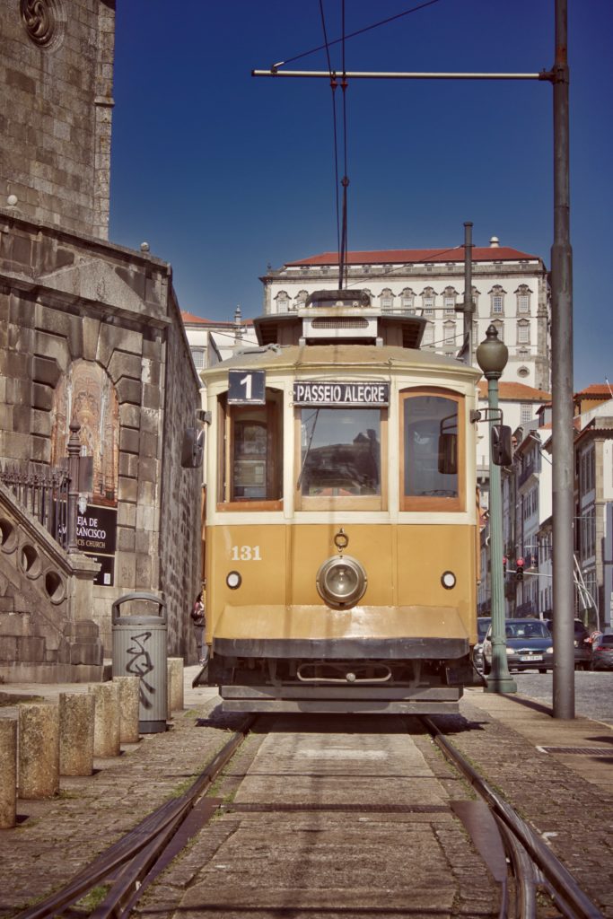 yellow tram in Porto