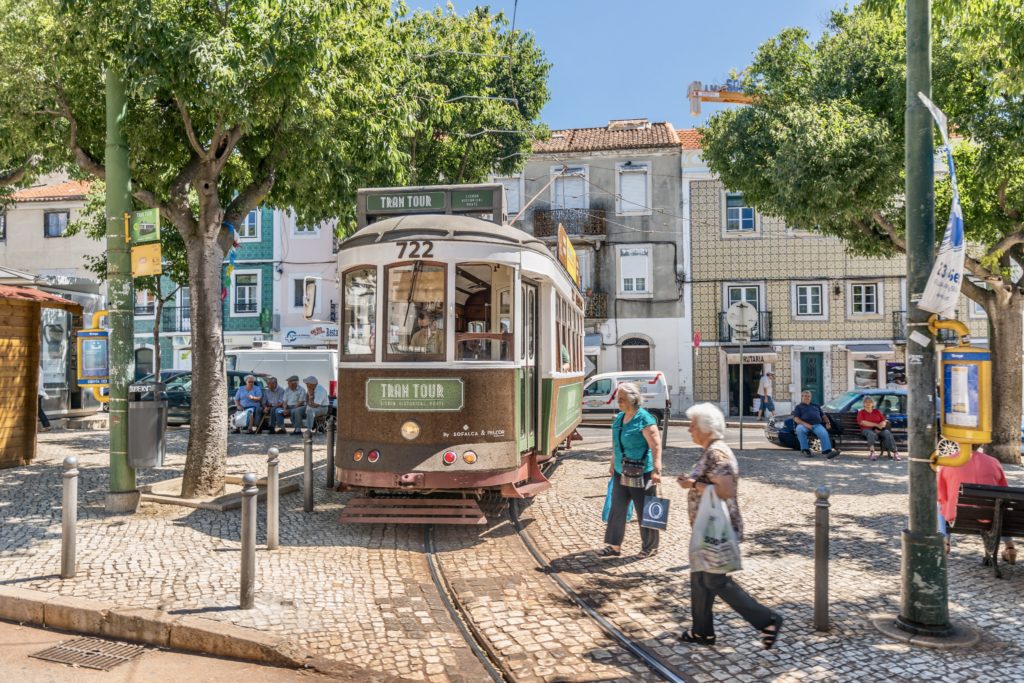 tram in historic center of Lisbon