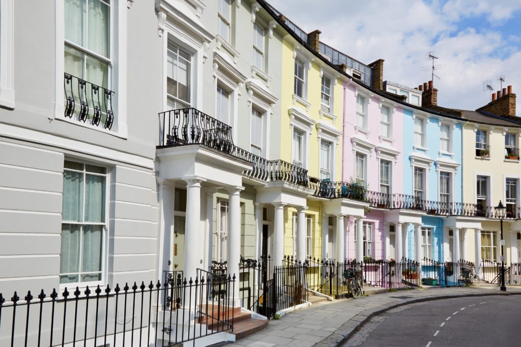 colorful London houses in Primrose Hill