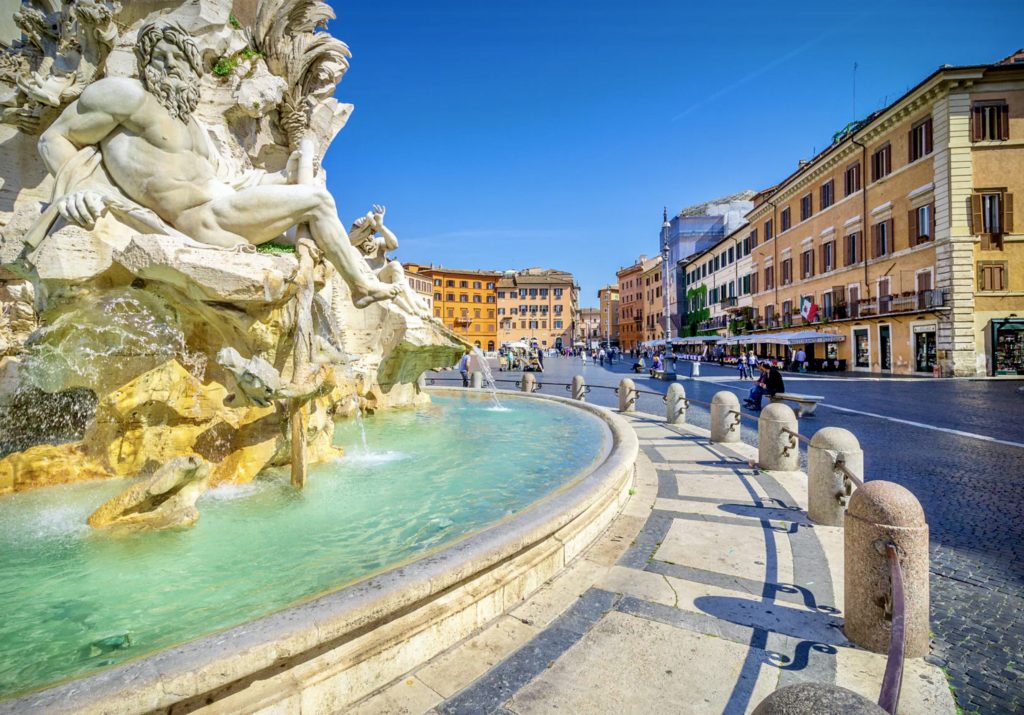 the Fountain of Four Rivers with Piazza Navona behind it