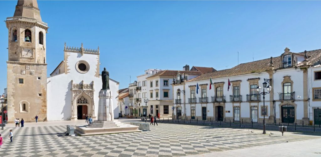 main square in Tomar with the Church of St. John the Baptist