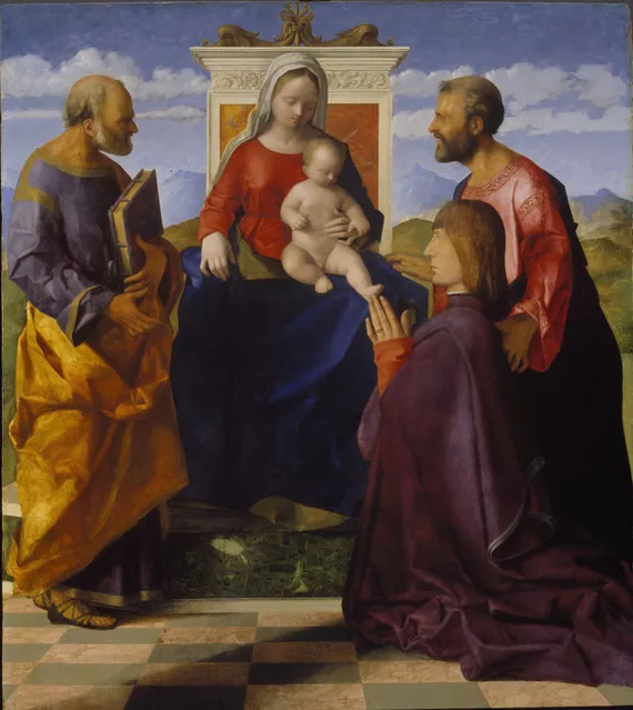 Bellini, Virgin and Child with Saint Peter, Saint Mark, and a Donor, 1507