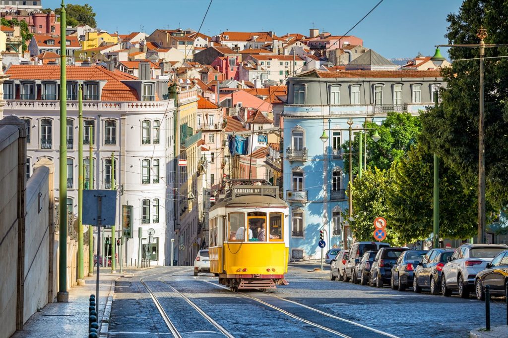 yellow tram in Lisbon