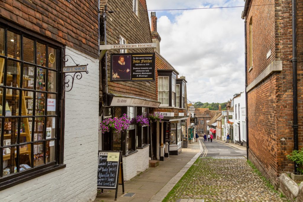 Fletchers House and other shops on pretty Lion Street