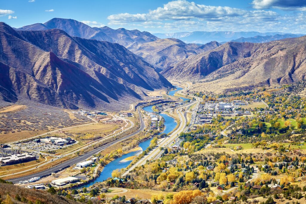 aerial view of Glenwood Springs Colorado