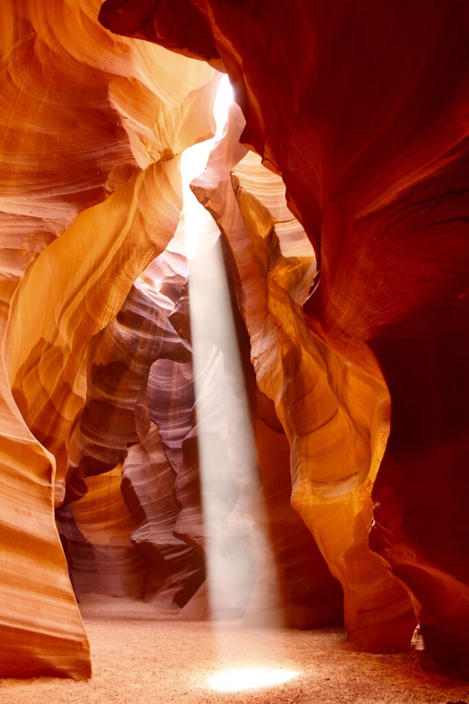 sunbeam in Upper Antelope Canyon, a must visit on a 5 Day American Southwest Itinerary