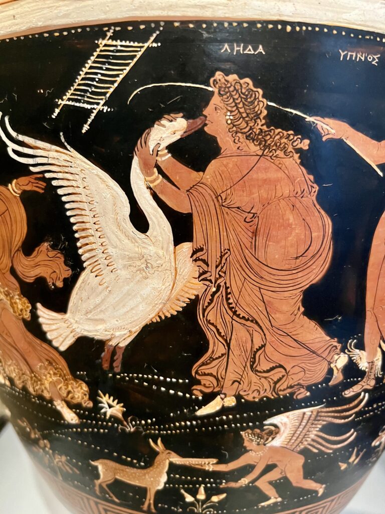 Greek water jar with an image of Leda and the Swan, 330 B.C.