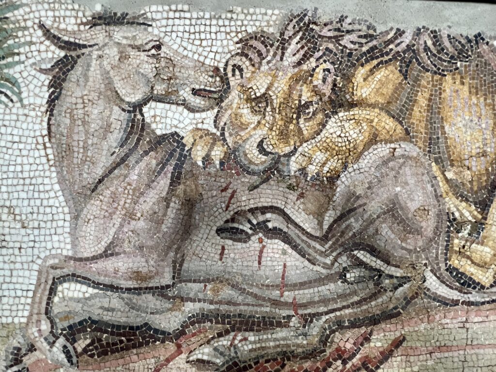 Roman mosaics, Lion Attacking an Onager, 150-200 A.D.