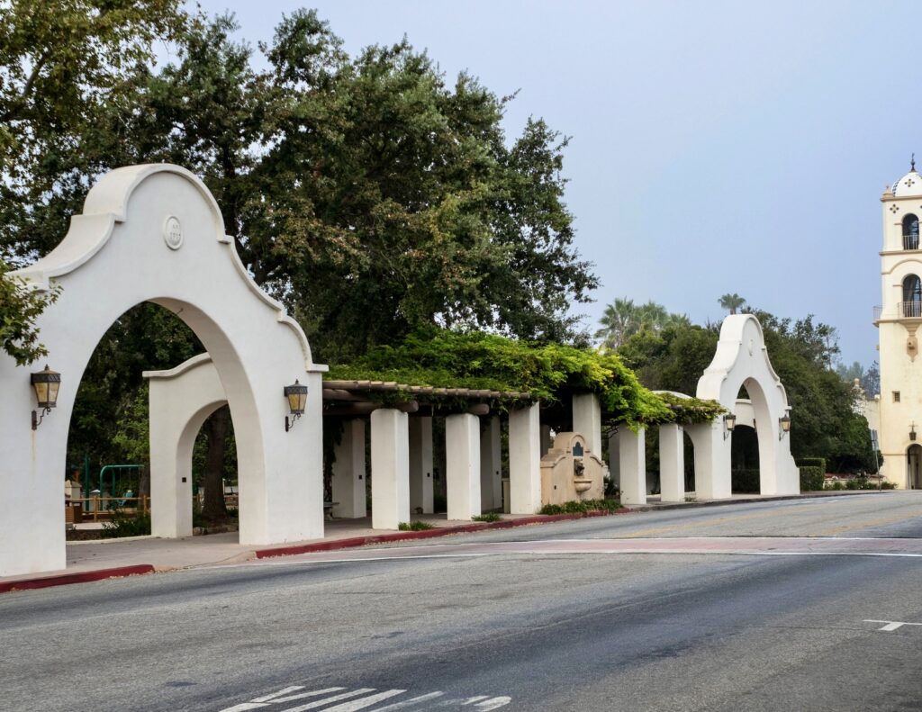 Mission Revival architecture on the main drag