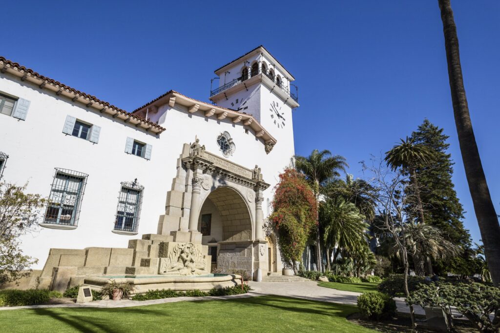 entrance to the Spanish Revival courthouse