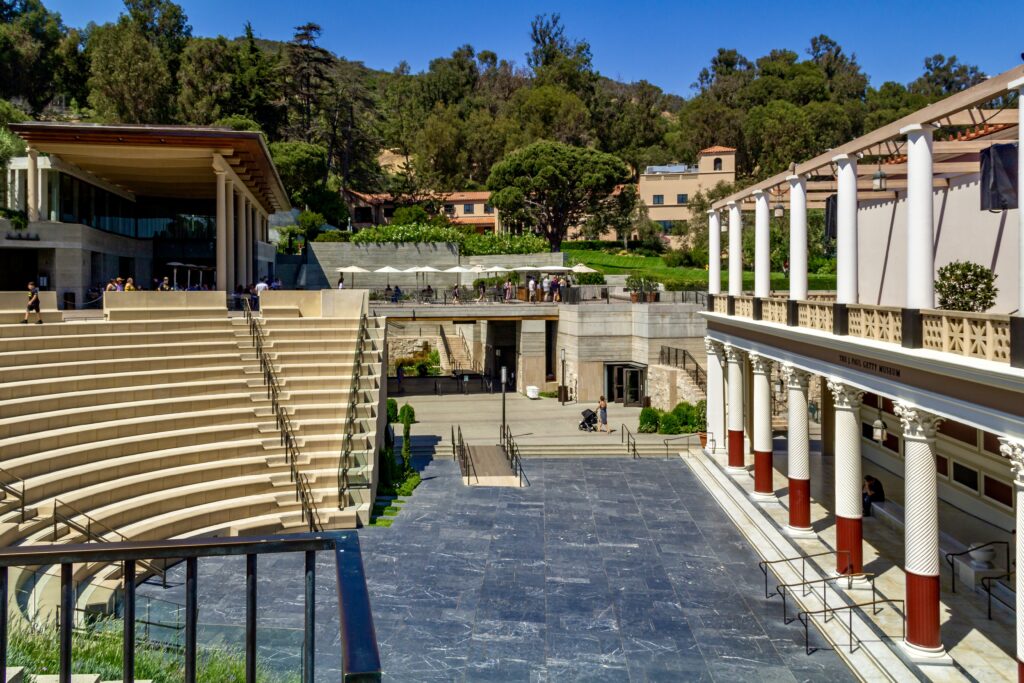 Roman theater and colonnaded entrance to the Getty Villa
