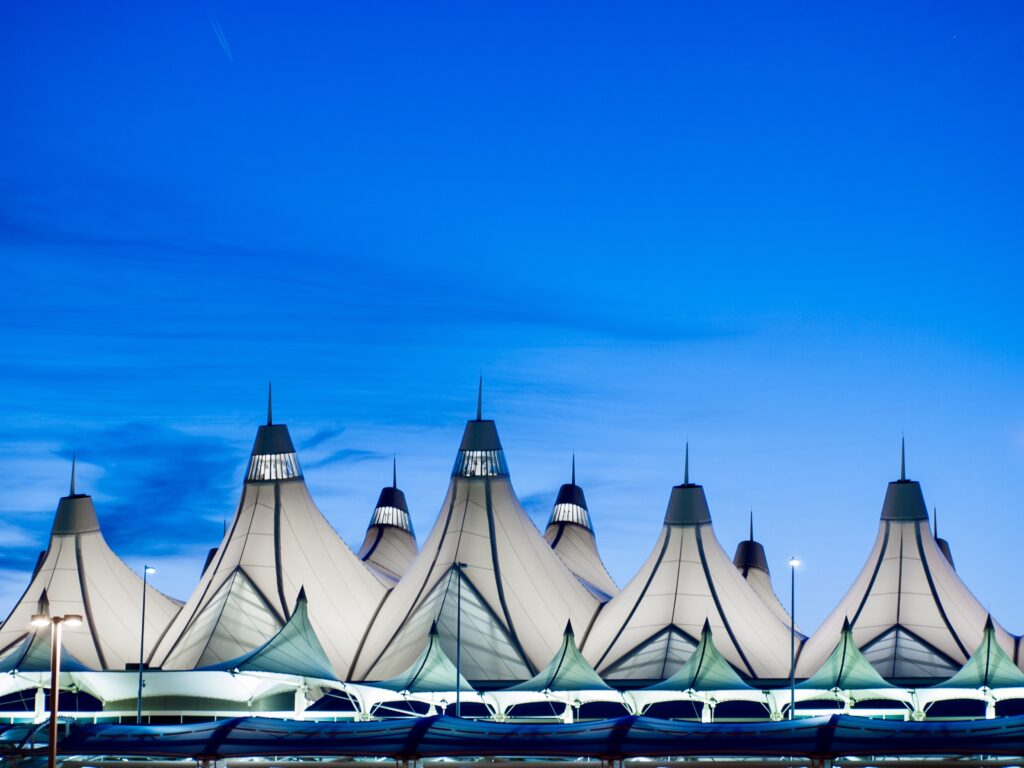 tents of Denver International Airport, known for peaked roof