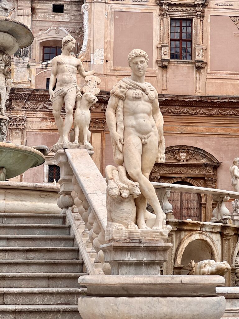 statues on the Fountain of Shame in Piazza Pretoria, a must visit site with 2 days in Palermo