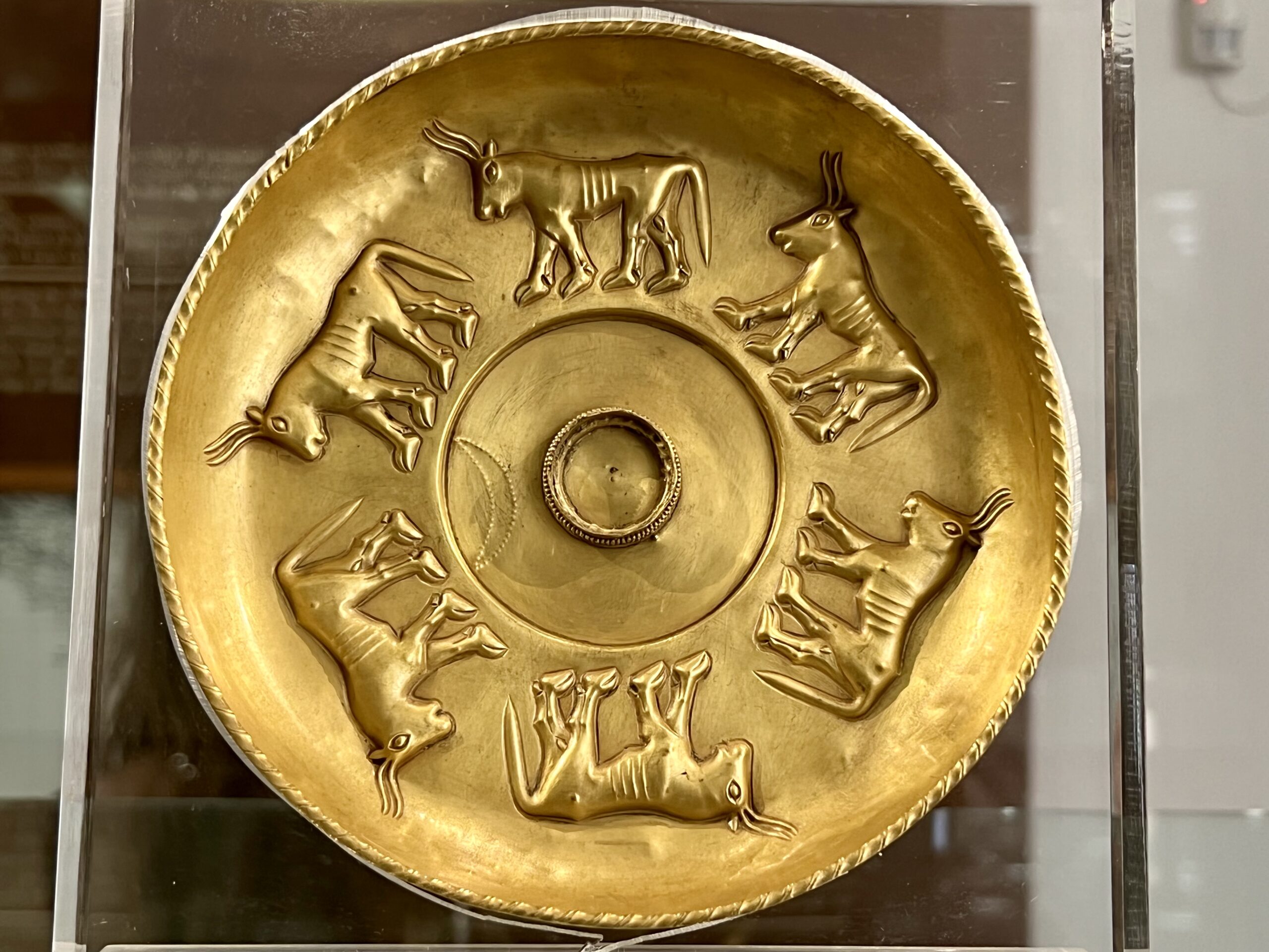 gold Patera dish with bull relief, 600 B.C.