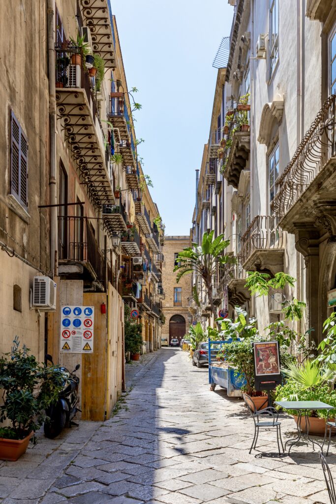 typical Italian street in the old town of Palermo