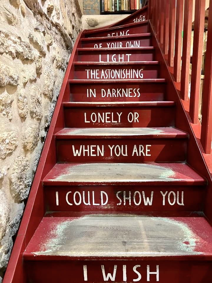 staircase in Shakespeare & Co. bookstore