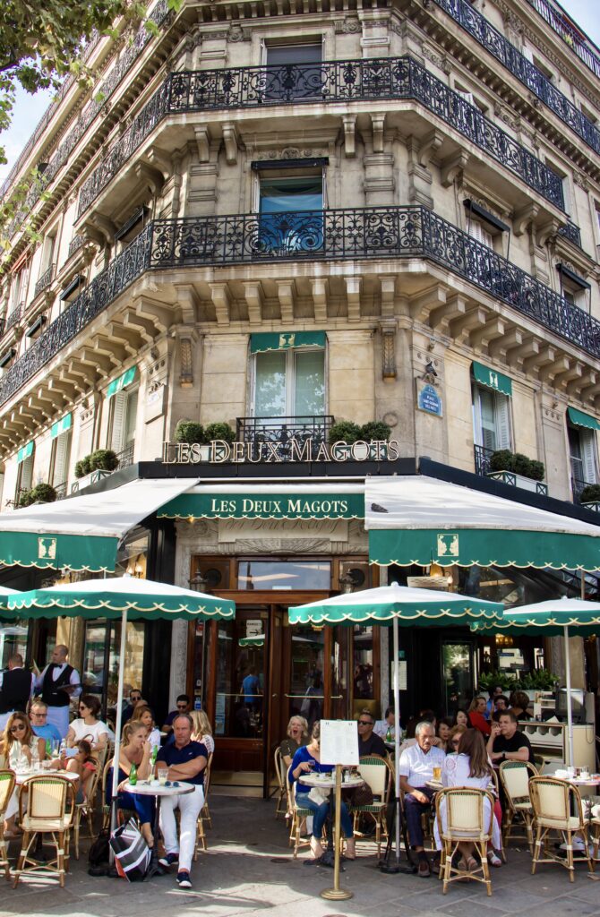 the famous cafe Les Deux Magots located in Saint Germain