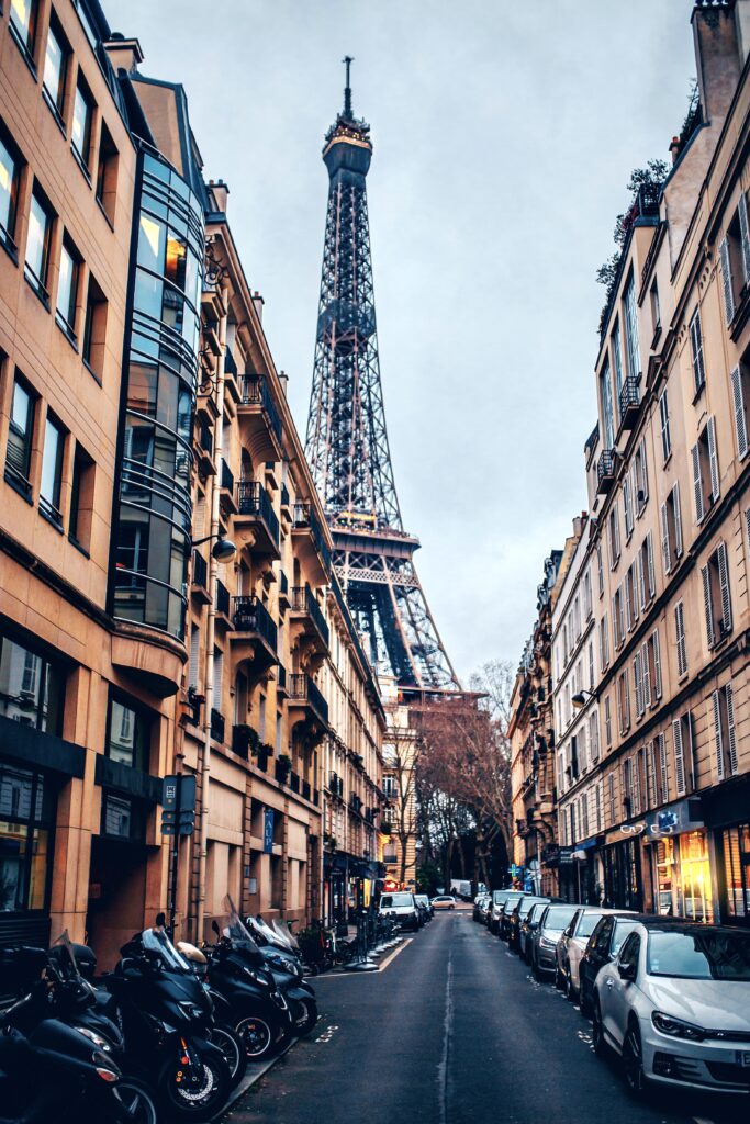 view of the Eiffel Tower from Rue Monttessuy