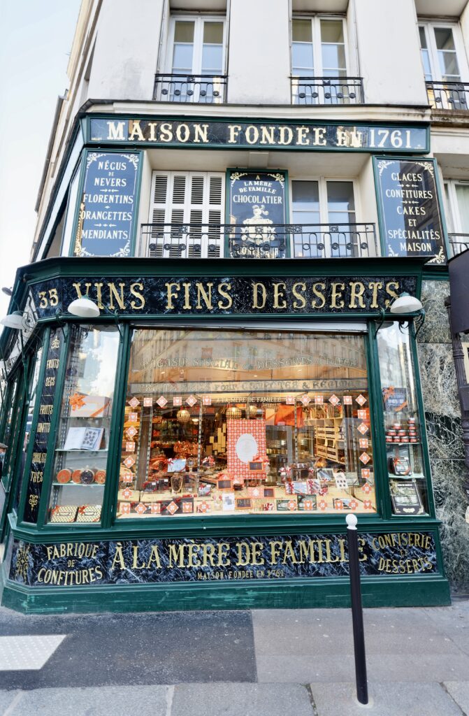 A la Mere de Famille, a famous chocolate and pastry shop on Rue du Faubourg in Montmartre