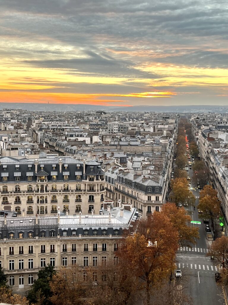 view from the Arc de Triomphe at twilight