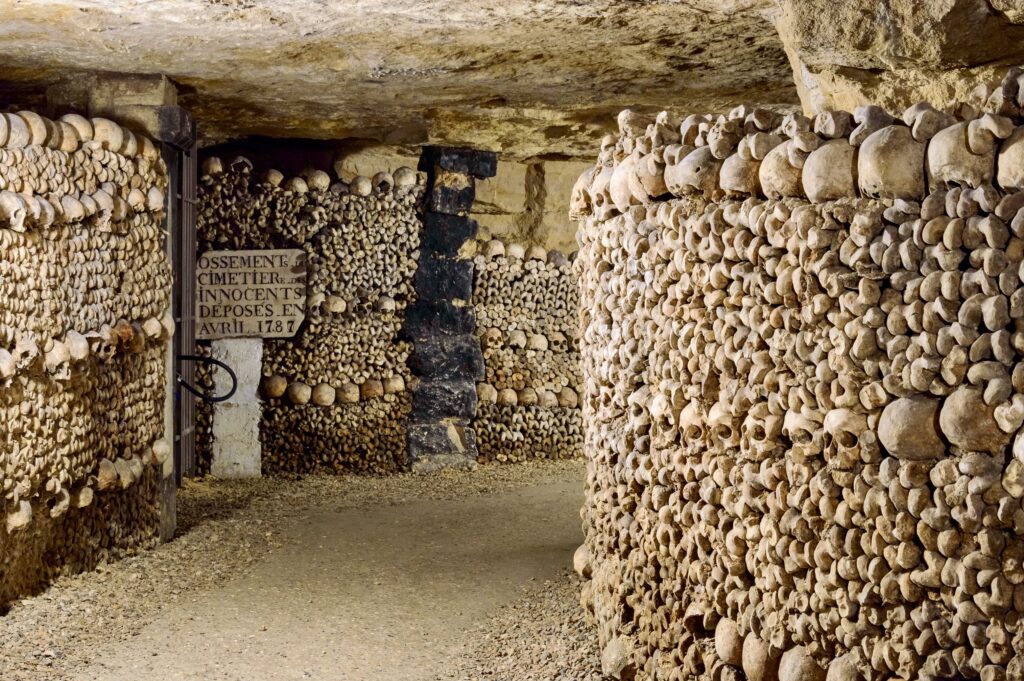 walls of bones in the catacombs