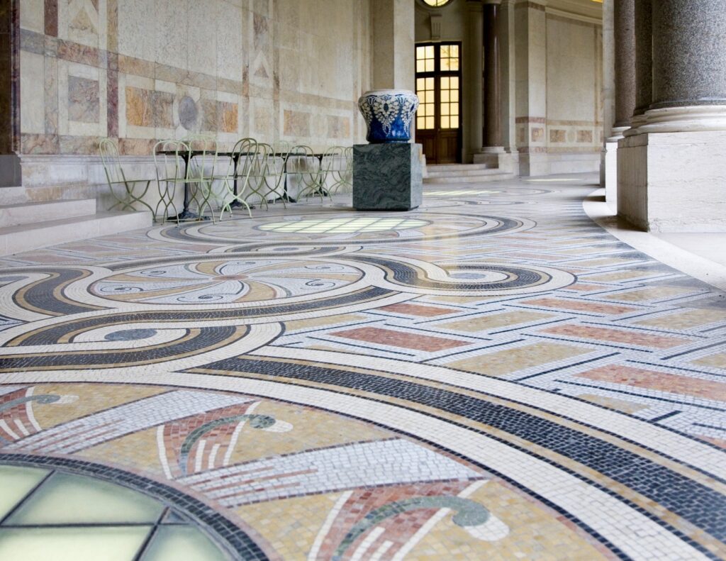 mosaic floors in the garden arcades