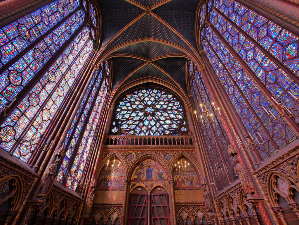 stained glass windows in the upper chapel
