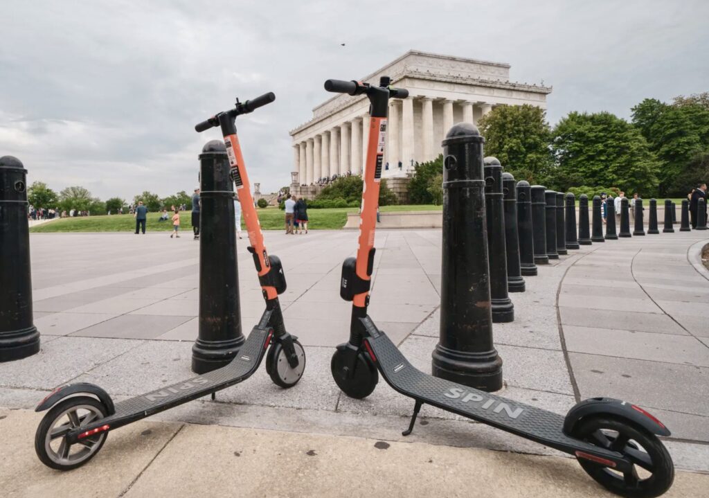 electric scooters at the Lincoln Memorial