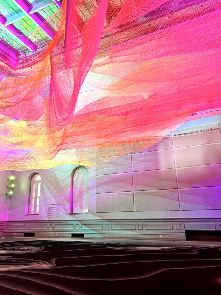 Echelman's installation with pink colors
