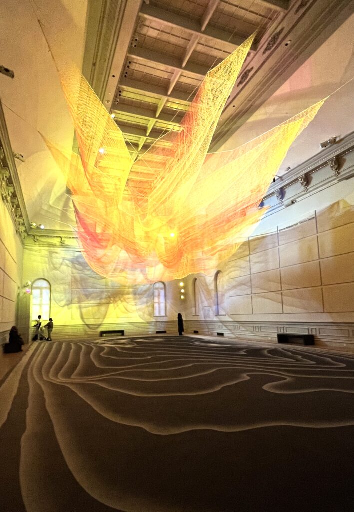 Echelman's installation with yellow colors