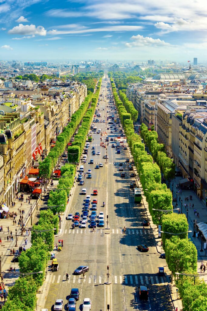 view of the Champs Elysées from Arc de Triomphe 