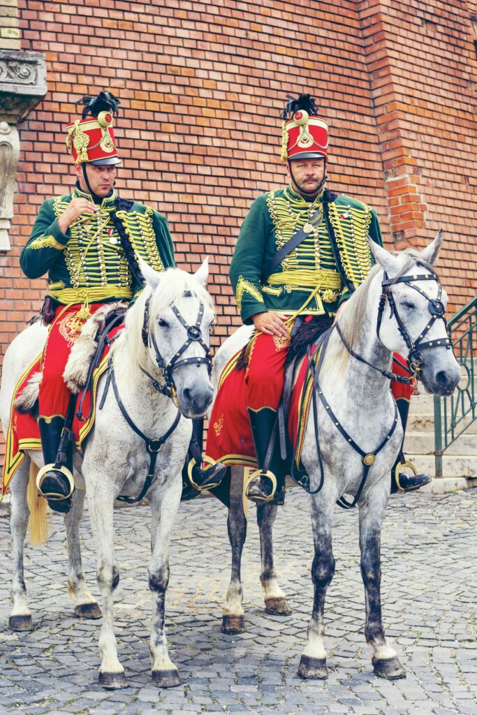 Hussars on horses near Buda Castle
