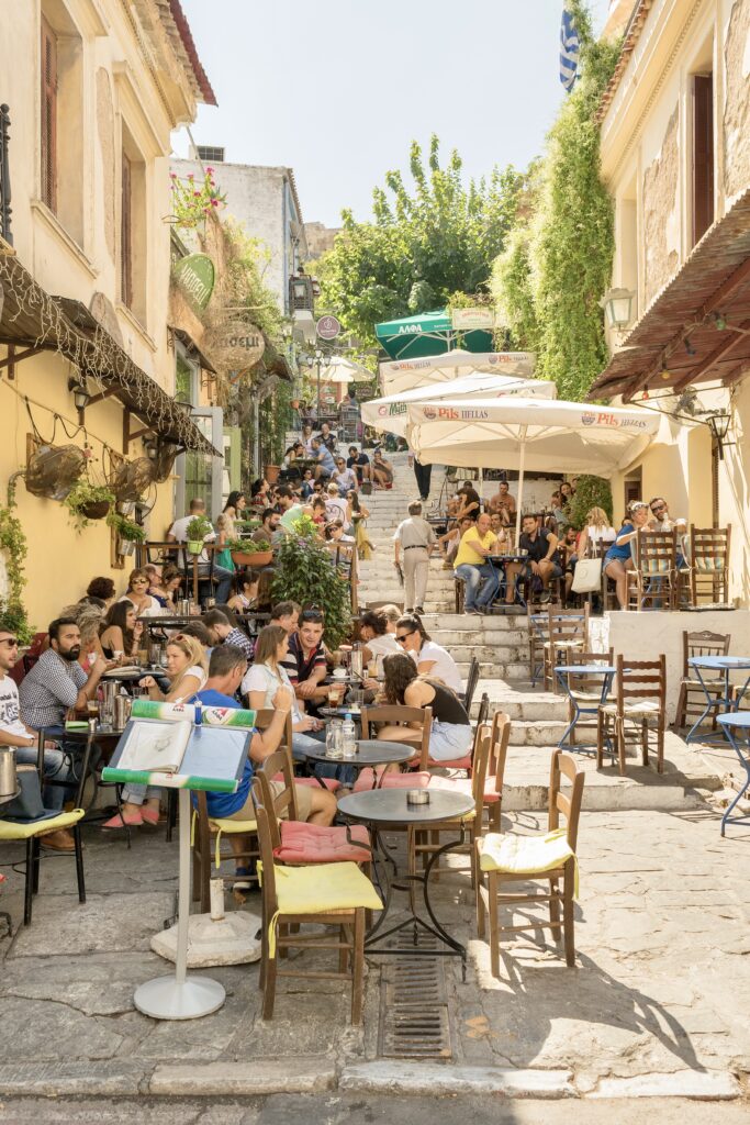 street in the Plaka neighborhood, a good spot for lunch during your one day in Athens