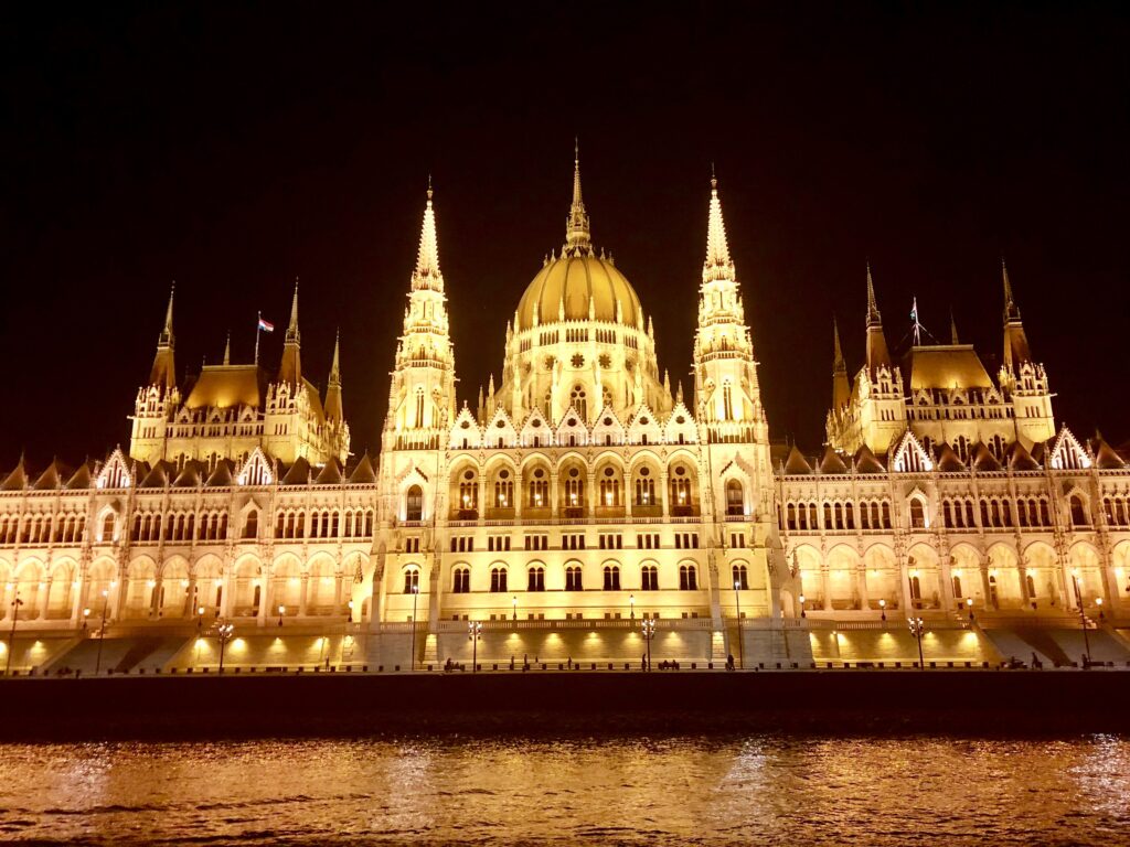 Parliament from my night time Danube cruise, which is an unmissable thing to do with one day in Budapest