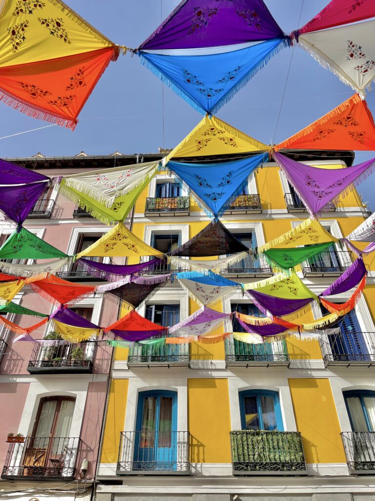 colorful shawls on a pretty street in La Latina
